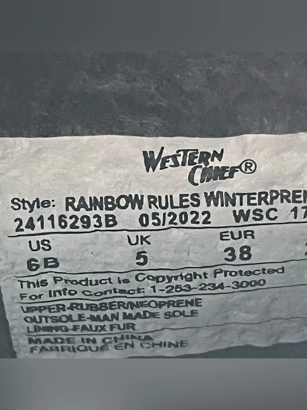 Western Chief Rainbow Rules Winterprene Waterproof Fur Lined Rain Boots Kids 6